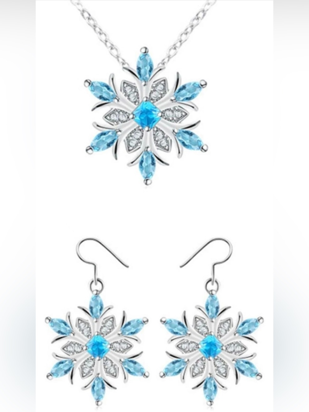 NWT Snowflake Earrings and Necklace Set,Elegant Pave Crystal Cubic Zirconia